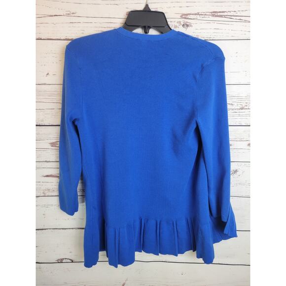 Talbots Cardigan Sweater Blue Open Front Pleated Ruffles 3/4 Sleeve Size Medium - Picture 7 of 9